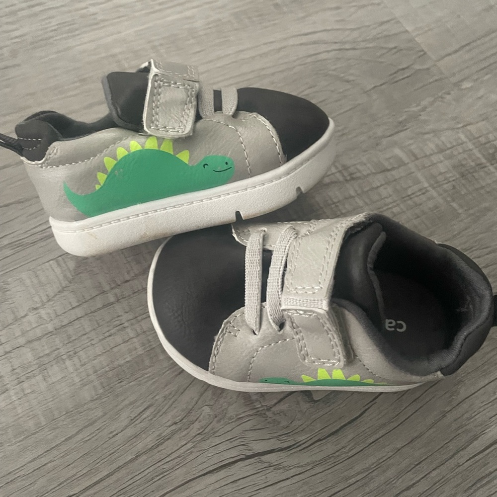 Gray and Black Kids Shoes with Dinosaur Design